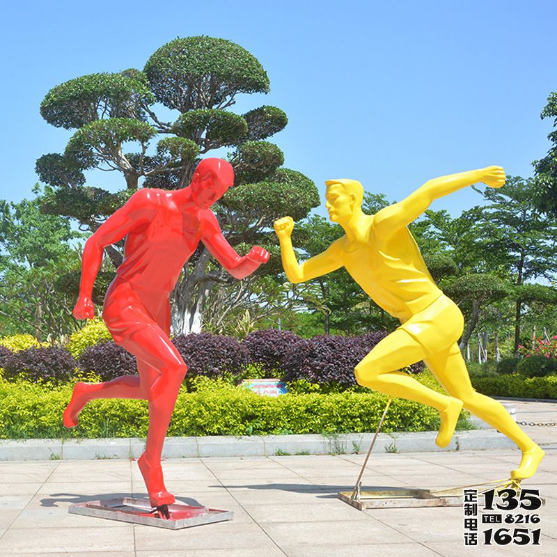 公園景觀玻璃鋼彩繪跑步運(yùn)動人物雕塑擺件